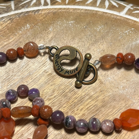 Energy Muse Strength Red Jasper, Carnelian, Sunstone & Charoite Beaded Necklace - Picture 9 of 13